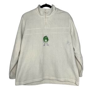 Green M&M Vintage 90s Fleece 1/4 Zip Sweatshirt Mens Medium Womens Large White